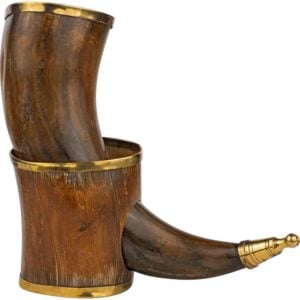 Brass Rim Drinking Horn with Horn Stand