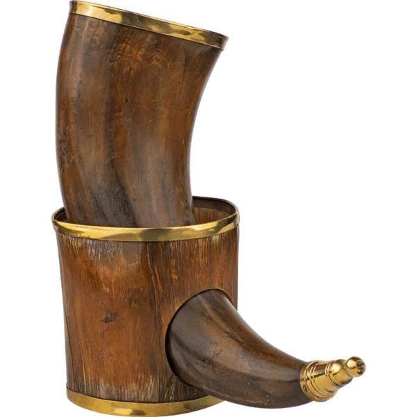 Brass Rim Drinking Horn with Horn Stand