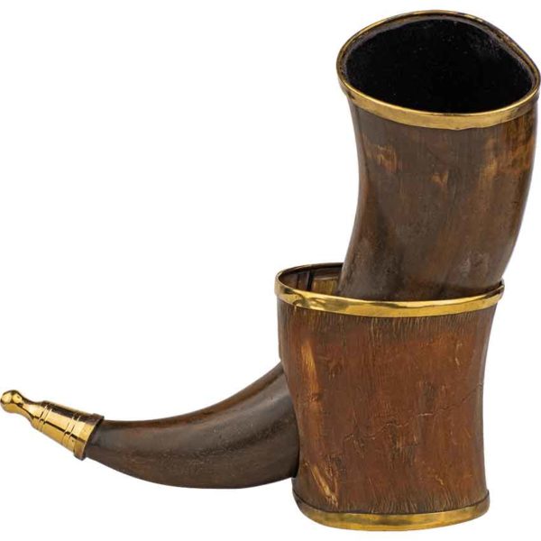 Brass Rim Drinking Horn with Horn Stand