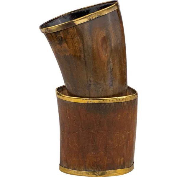 Brass Rim Drinking Horn with Horn Stand