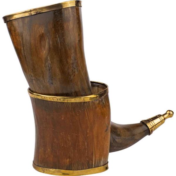 Brass Rim Drinking Horn with Horn Stand