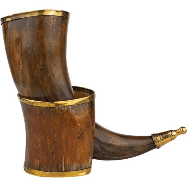 Brass Rim Drinking Horn with Horn Stand