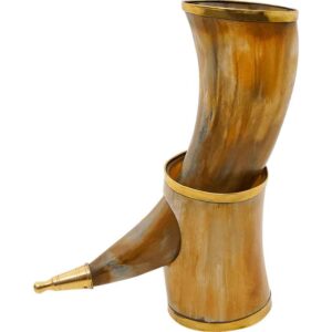 Brass Rim Drinking Horn with Horn Stand