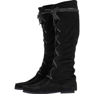 Suede Medieval High Boots - Black