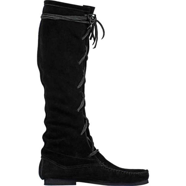 Suede Medieval High Boots - Black