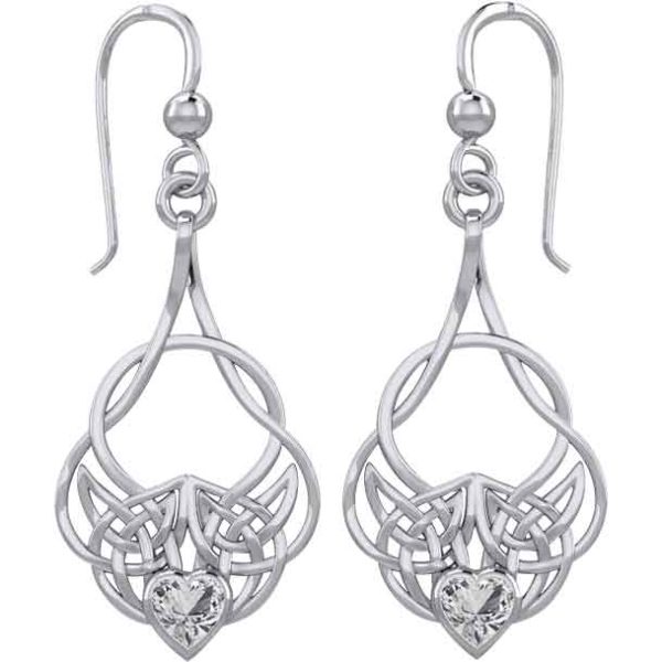 Silver Knotwork Gemstone Heart Earrings
