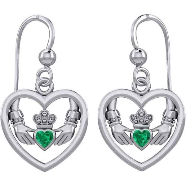 Gemstone Claddagh in Silver Heart Earrings