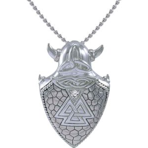 Silver Helmet and Valknut Shield Pendant