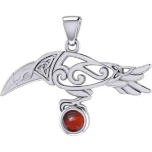 Sterling Silver Raven with Gemstone Pendant