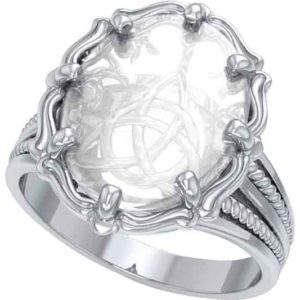 Silver Triquetra with Clear Quartz Ring
