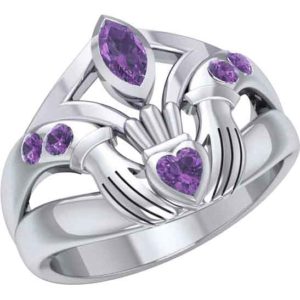 Silver Irish Claddagh with Gemstones Ring