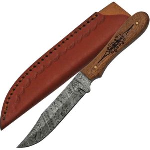 Acacia Wood Damascus Hunting Knife