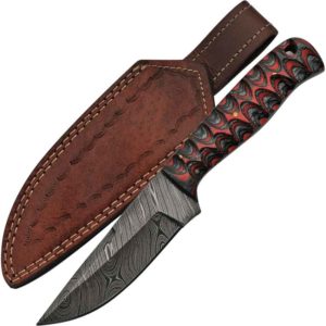 Grooved Wood Damascus Skinner Knife