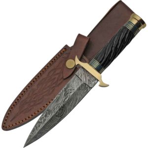 Twisted Horn Hilt Damascus Dagger - Blue