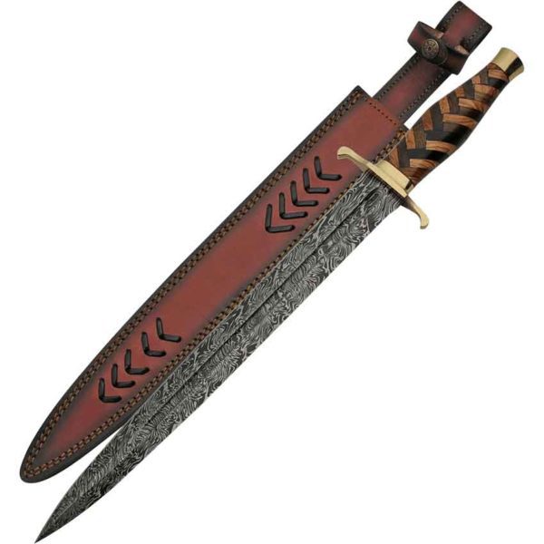 Walnut and Olive Hilt Damascus Shortsword