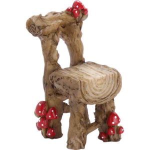 Mini Wooden Chair with Mushrooms Statue