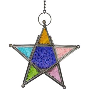 Multi-Color Glass Star Tealight Lantern