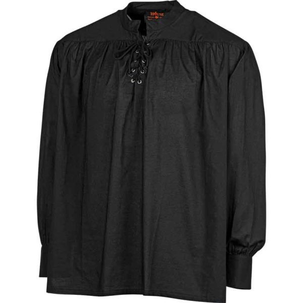 Laced Collar Medieval Shirt - Black