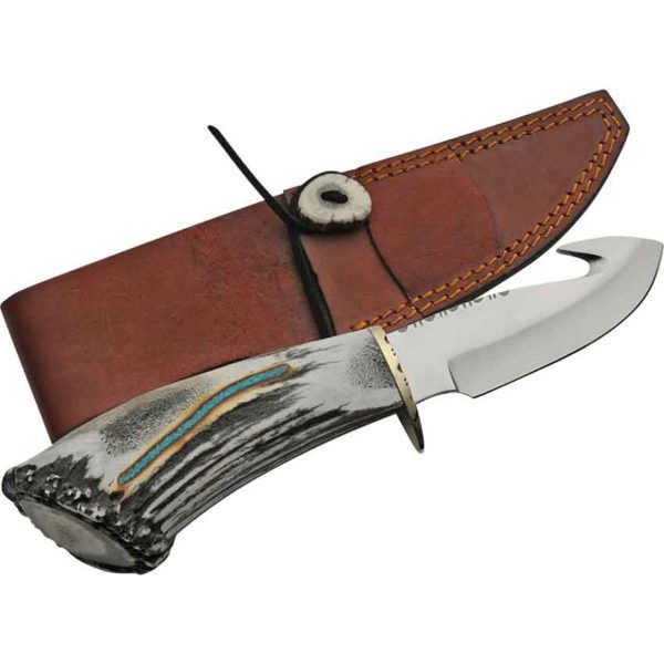 Elk Antler with Turquoise Guthook Knife