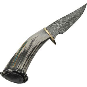 Damascus Elk Antler with Turquoise Skinner