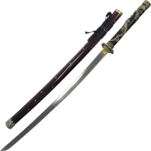 Wrapped Dragon Handle Katana with Red Saya