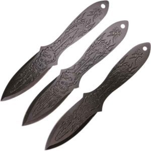 9 Inch Set of 3 Black Dragon Throwing Knives