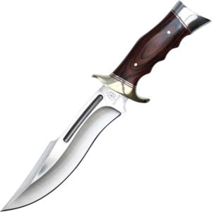 Ridged Wood Handle Hunting Knife