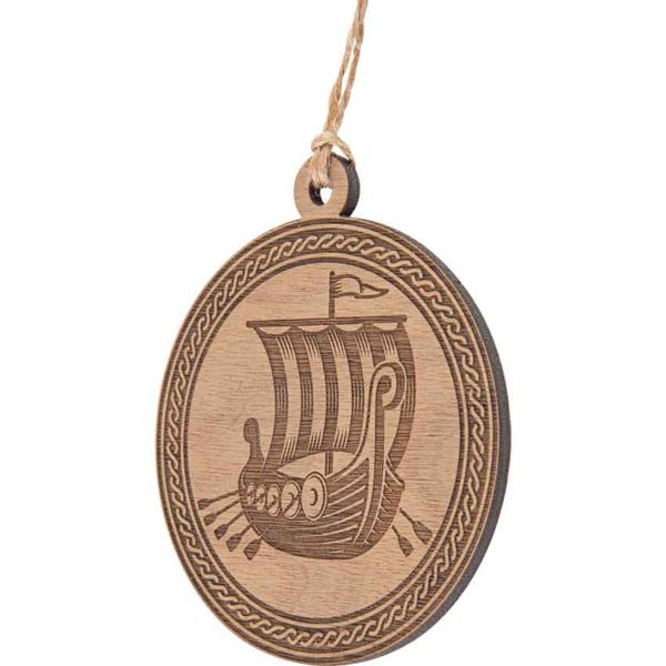 Sailing Viking Ship Wooden Christmas Ornament