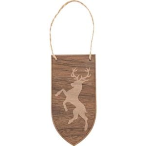 Heraldic Deer Banner Wooden Christmas Ornament