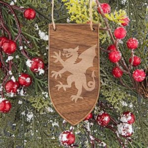 Heraldic Dragon Banner Wooden Christmas Ornament