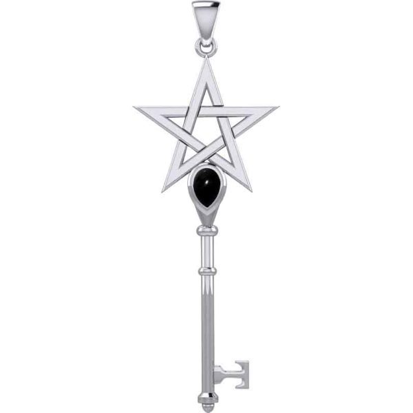 Silver Pentagram with Gem Key Pendant