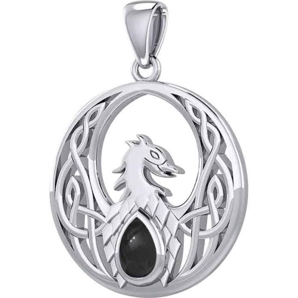 Silver Celtic Phoenix with Gemstone Pendant