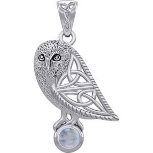 Silver Celtic Owl with Gemstone Pendant