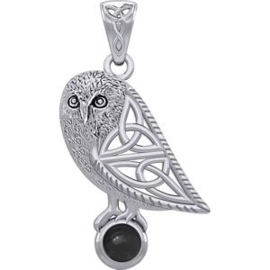 Silver Celtic Owl with Gemstone Pendant