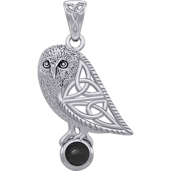 Silver Celtic Owl with Gemstone Pendant