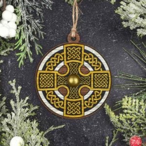 Celtic Cross Wooden Shield Christmas Ornament