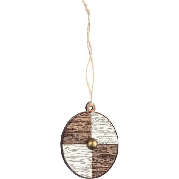 Brown and White Viking Shield Christmas Ornament