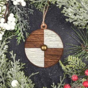 Brown and White Viking Shield Christmas Ornament