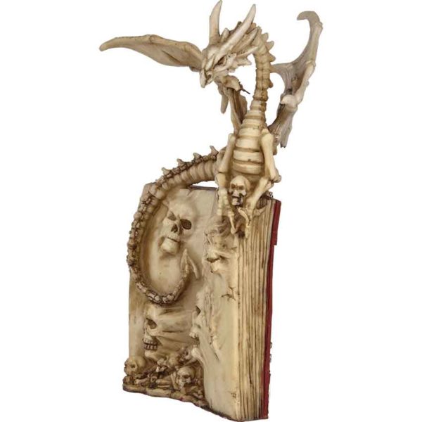 Skeletal Dragon on Skull Book Statue