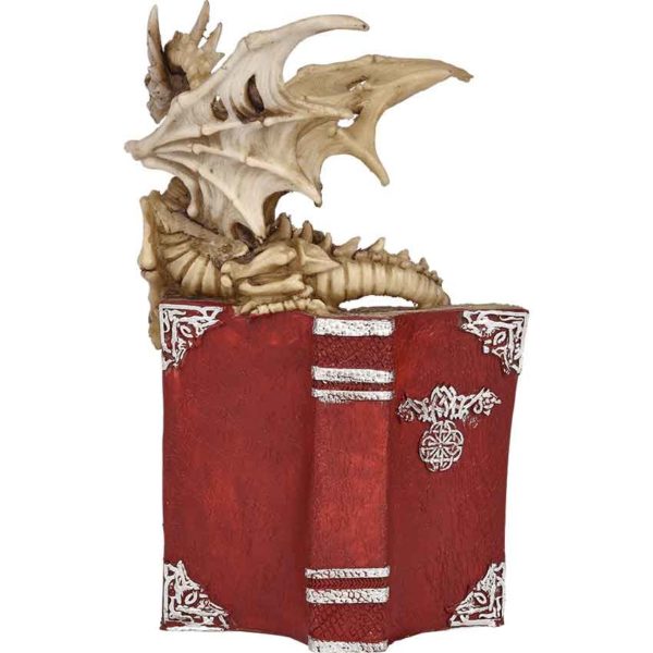 Skeletal Dragon on Skull Book Statue