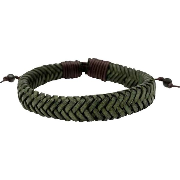 Green Braided Leather Viking Bracelet