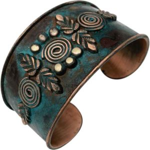 Teal Patina Leaf and Spiral Fantasy Bracelet