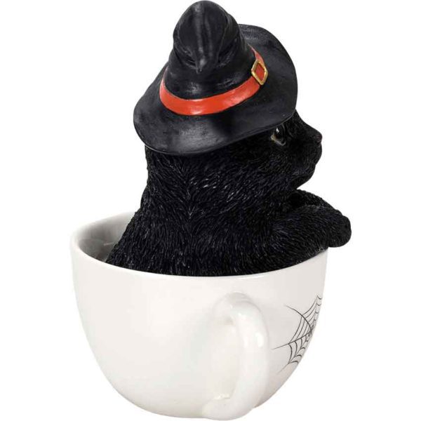 Black Kitten in a Teacup Statue