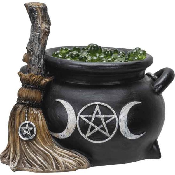 Cauldron and Broom Light-up Statue