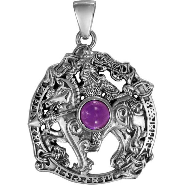 Silver Odin Sleipnir Pendant with Amethyst Accent