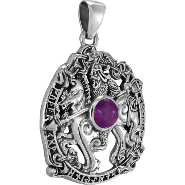 Silver Odin Sleipnir Pendant with Amethyst Accent