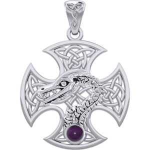 Silver Dragon with Celtic Cross Pendant