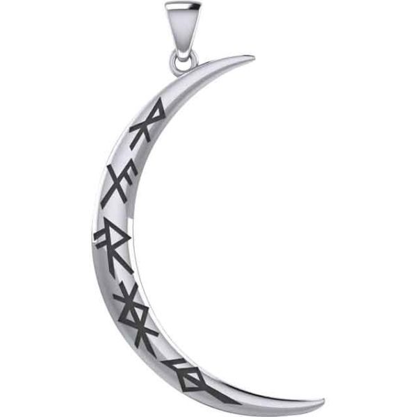 Large Crescent Moon with Bind Runes Pendant