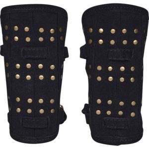 Studded Fighter Leather Bracers - Black