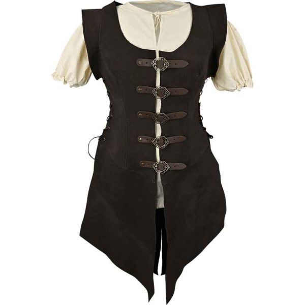 Julienne Long Leather Jerkin - Brown